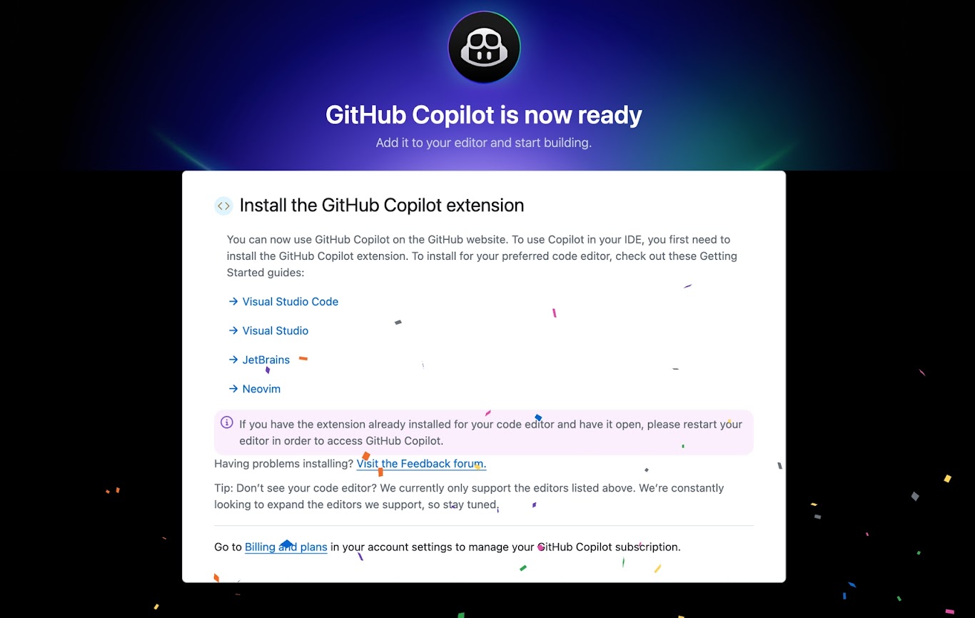 今天开通了github copilot的订阅服务